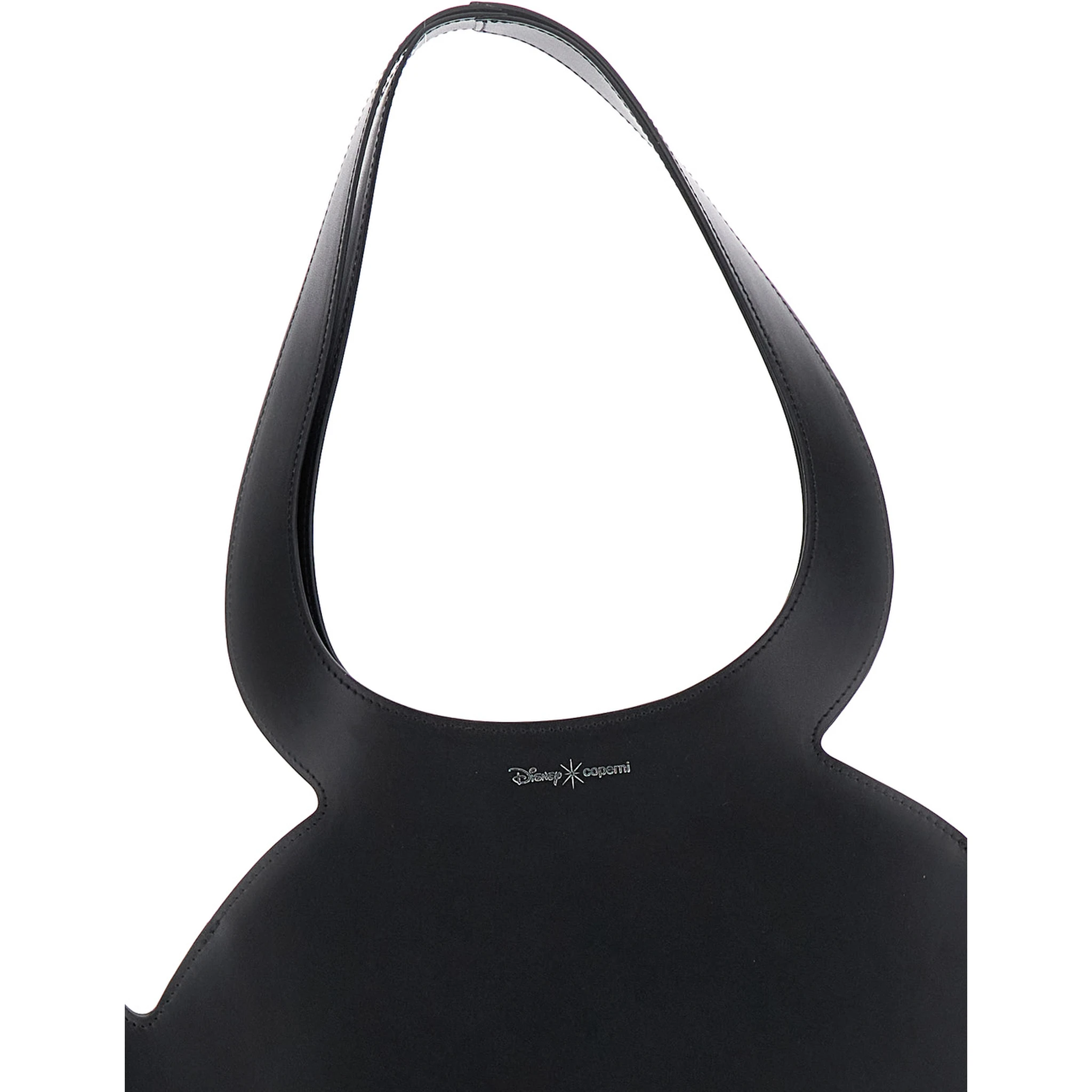 Mickey Black Handbag with Cut-Out Handle and Logo Lettering on the Front in Leather Woman
