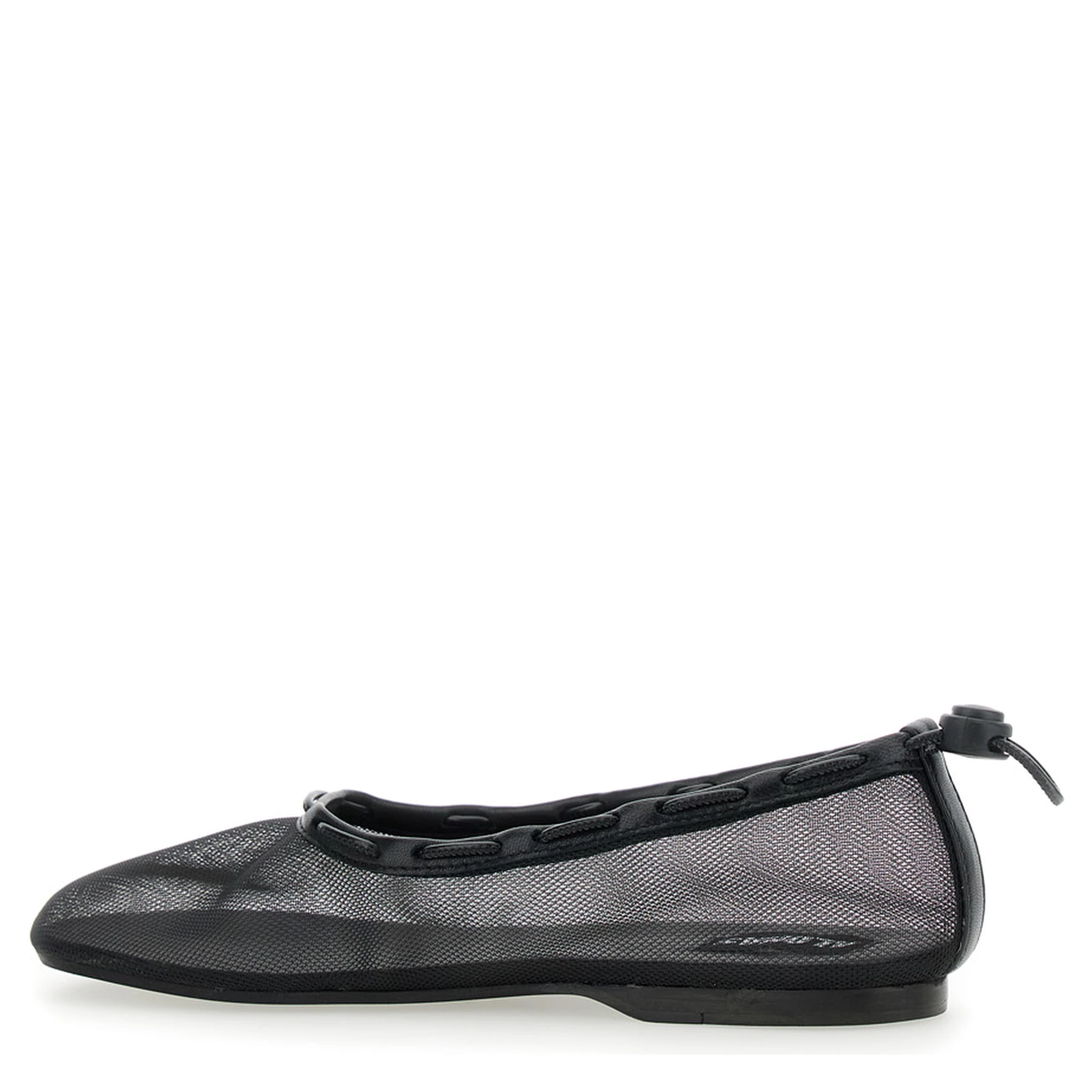 Gill Black Ballerinas with Semi-Transparent Mesh Design and Adjustable Drawstring in Tech Fabric Woman