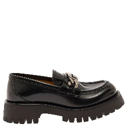 Jeanne Black Loafers with Interlocking G Detail and Lug Sole in Leather Woman
