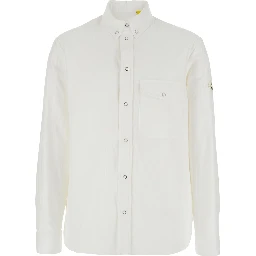 White Shirt with Classic Collar and Logo Patch on the Sleeve in Cotton Man
