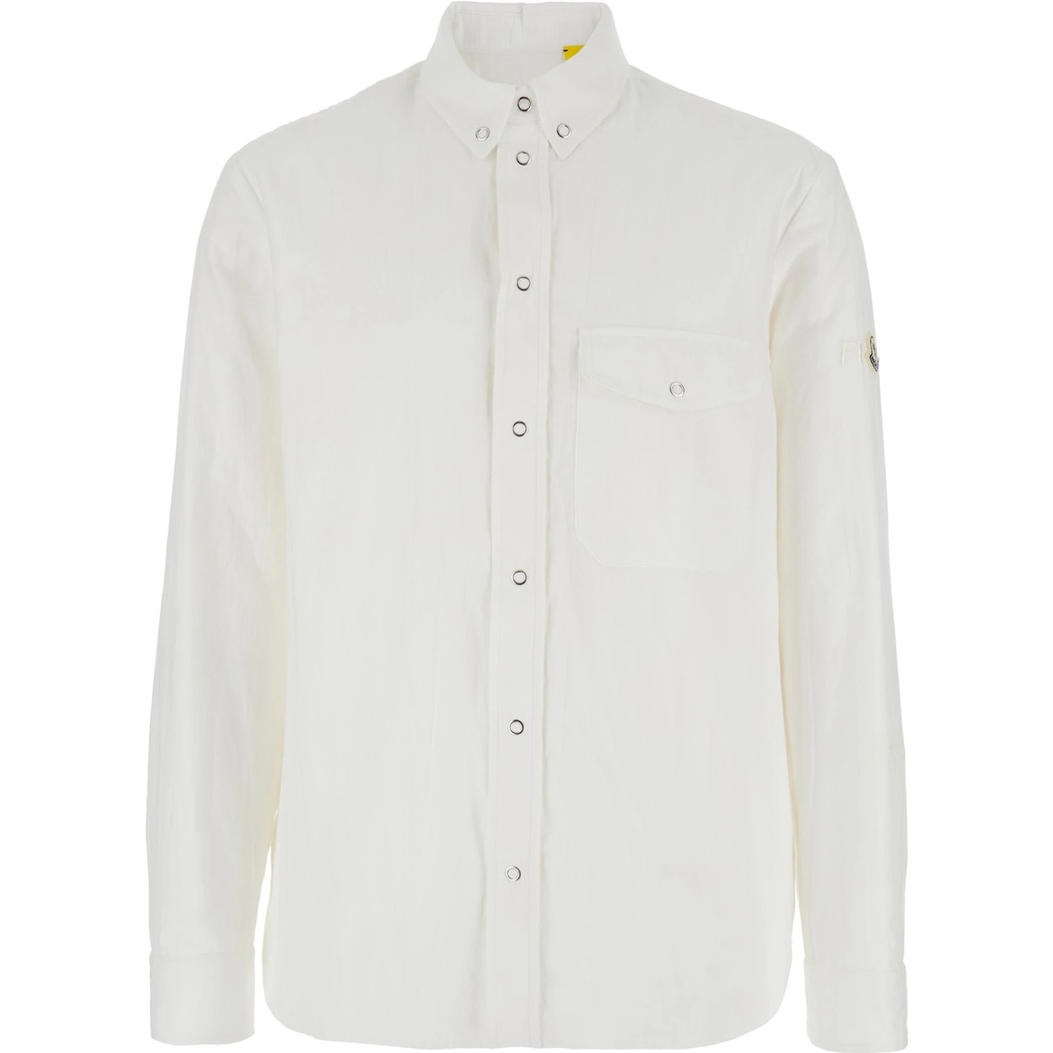 White Shirt with Classic Collar and Logo Patch on the Sleeve in Cotton Man