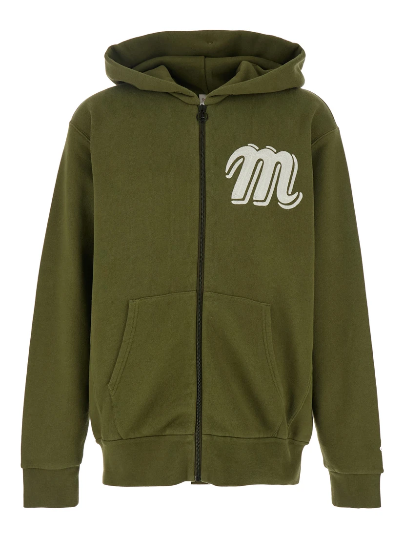 Green Sweatshirt with Monogram Embroidery on the Front and Logo Patch on the Sleeve in Cotton Jersey Man