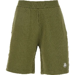 Green Shorts with Elastic Waist and Logo Patch on the Front in Cotton Jersey Man