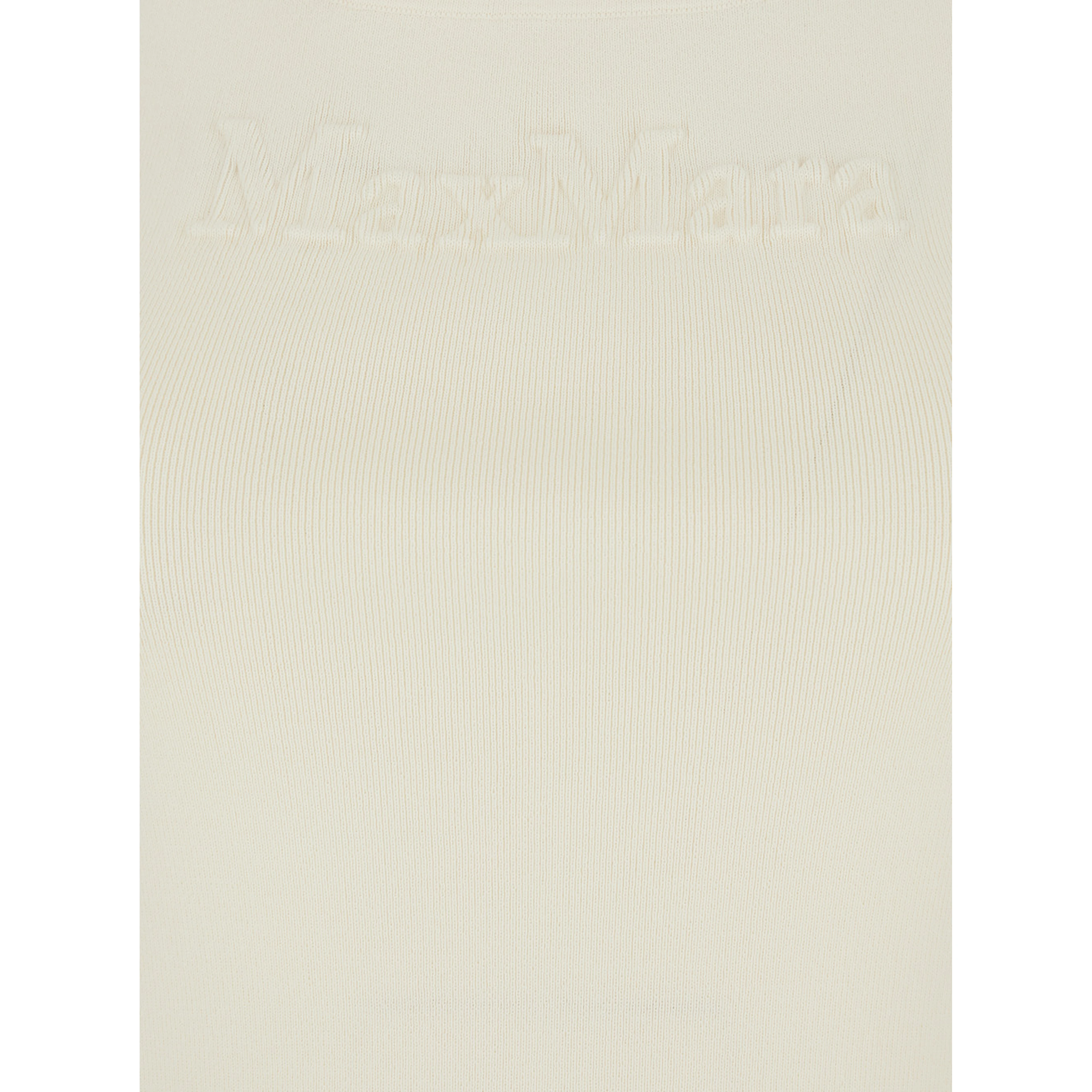 Pentola White Sleeveless Top with Square Neck and Tonal Logo Lettering Embroidery on the Front in Viscose Blend Woman