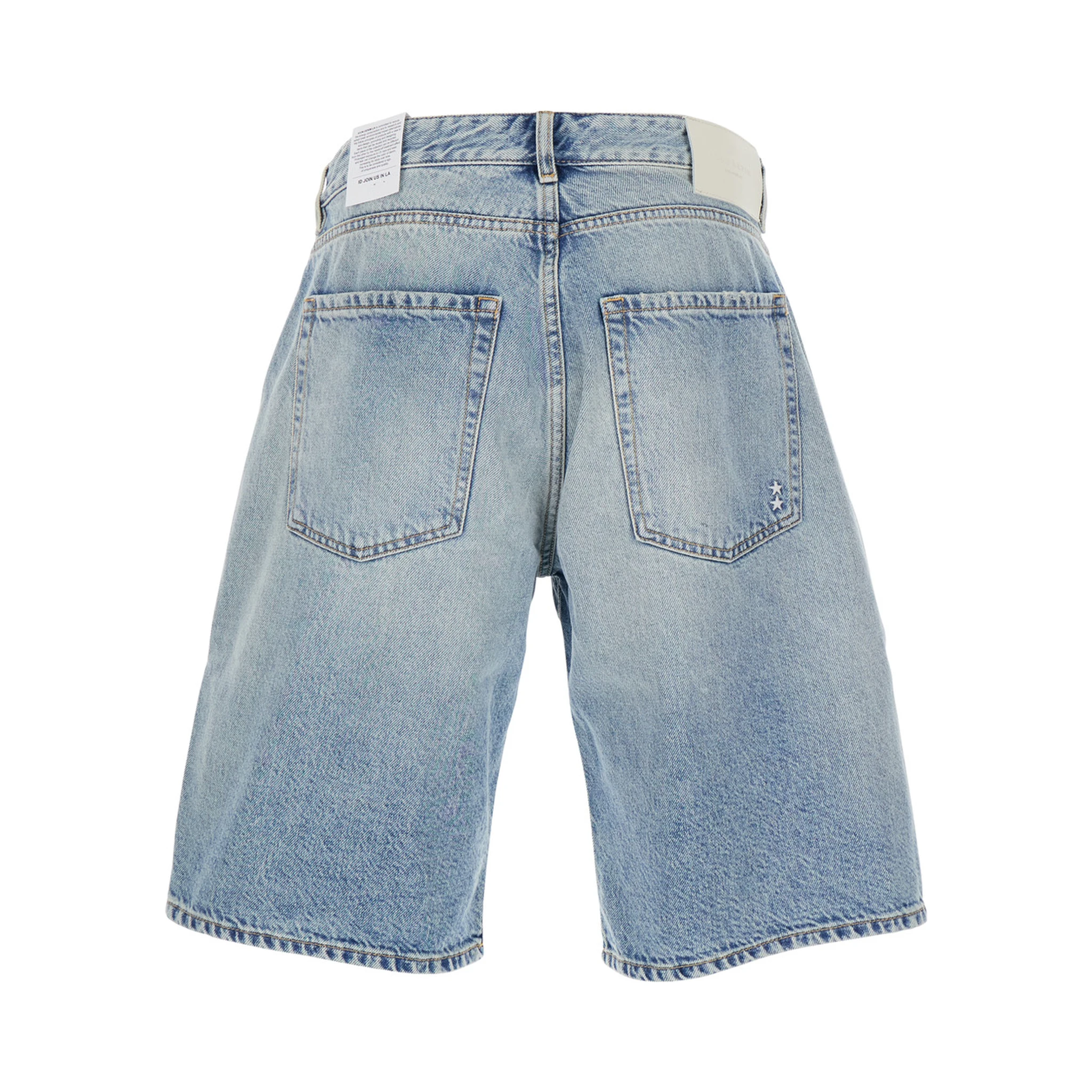 Light Blue Five-Pocket Bermuda Shorts with Logo Patch on the Back in Denim Man