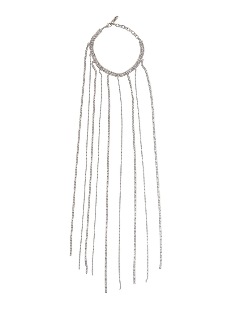 Silver-Colored Necklace with All-Over Applied Glass Crystals and Adjustable Clasp in Brass Woman