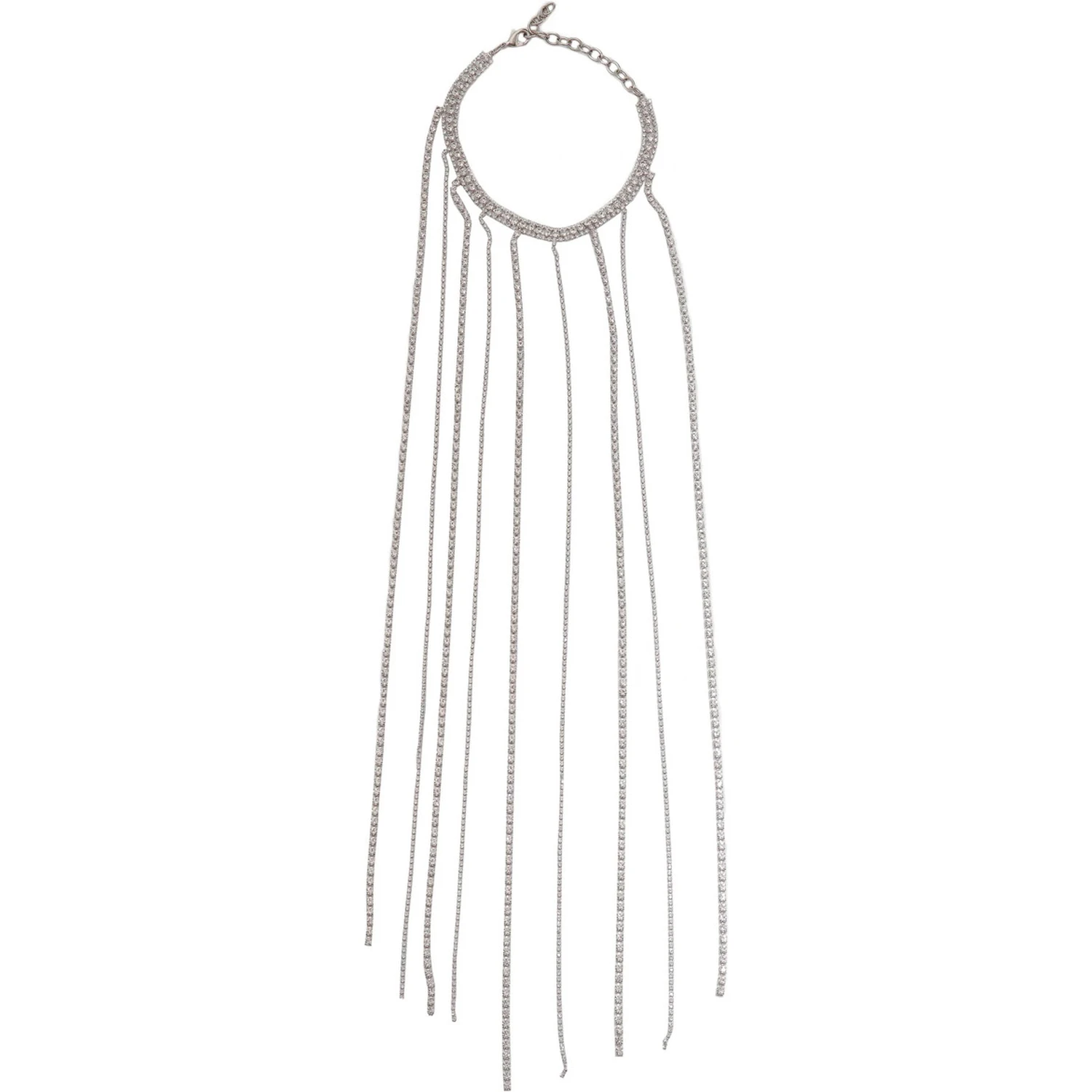 Silver-Colored Necklace with All-Over Applied Glass Crystals and Adjustable Clasp in Brass Woman