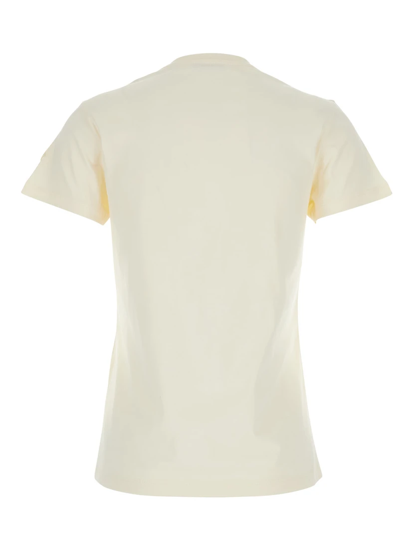 White T-Shirt with Embroidered Logo on the Front and Logo Patch on the Sleeve in Cotton Woman