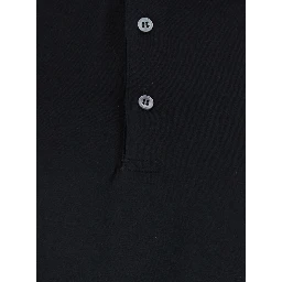 Black Polo with Classic Collar and Long Sleeves in Cotton and Silk Blend Man