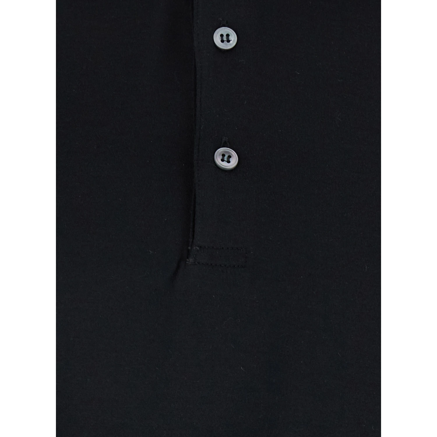 Black Polo with Classic Collar and Long Sleeves in Cotton and Silk Blend Man