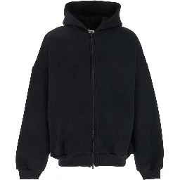 Black Hoodie with Zip Closure and Eternal Writing on the Back in Cotton Blend Man