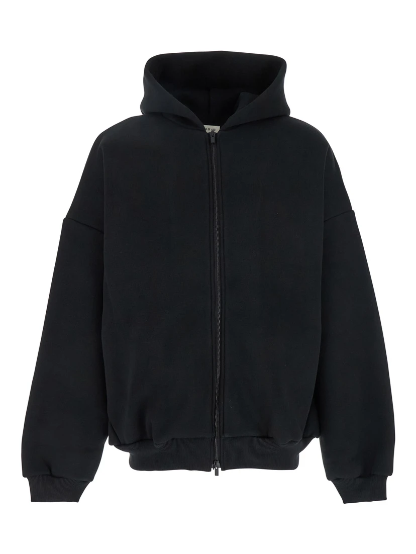 Black Hoodie with Zip Closure and Eternal Writing on the Back in Cotton Blend Man