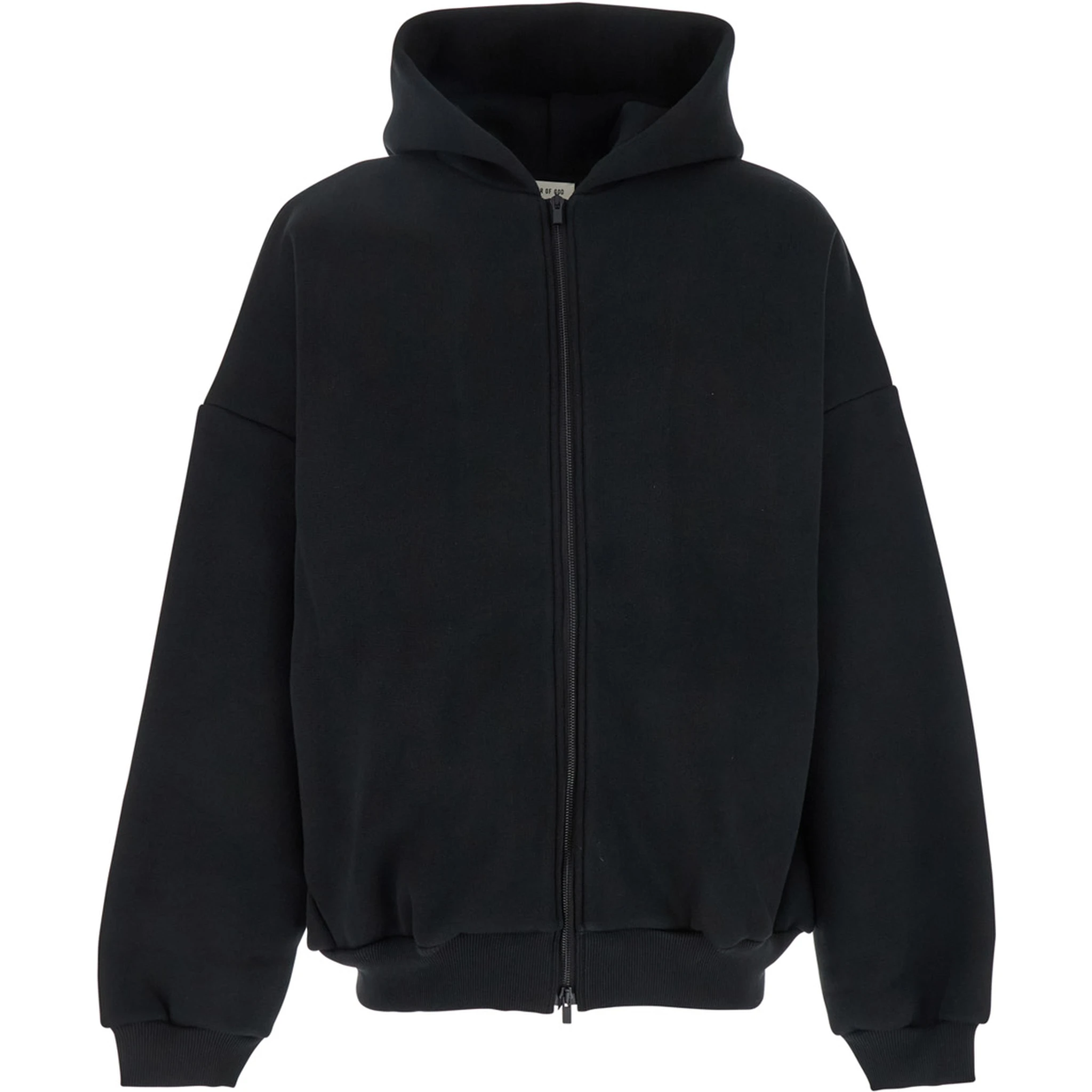 Black Hoodie with Zip Closure and Eternal Writing on the Back in Cotton Blend Man