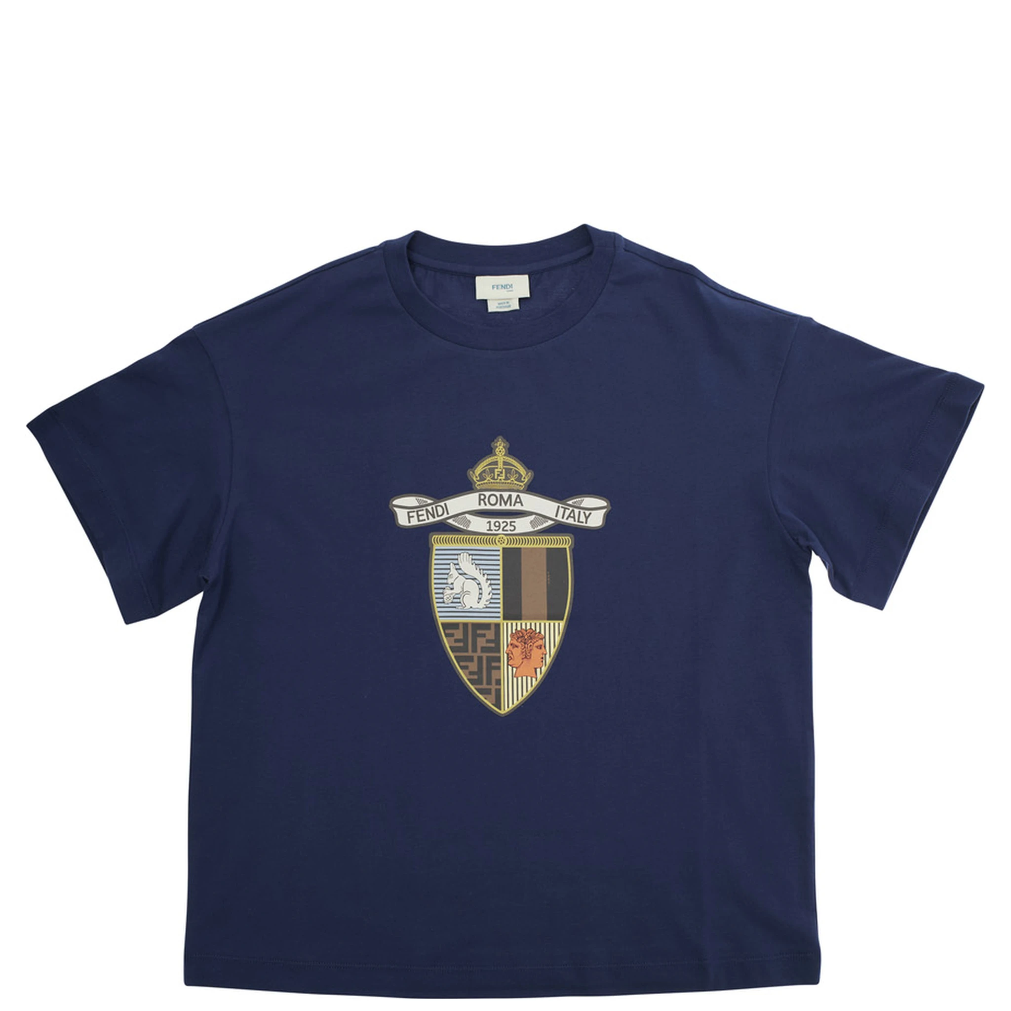 Blue T-Shirt with Round Neck and Maxi Logo Print on the Front in Cotton Boy