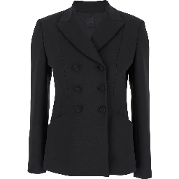 Black Double-Breasted Jacket with Peak Revers in Fabric Woman