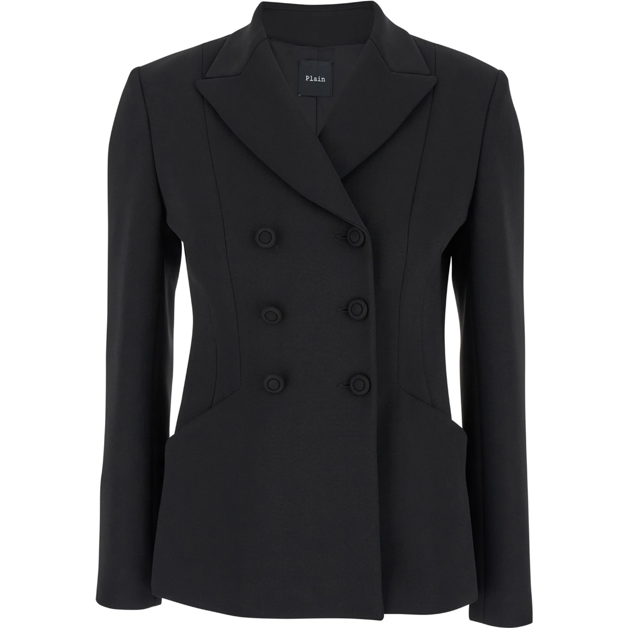 Black Double-Breasted Jacket with Peak Revers in Fabric Woman
