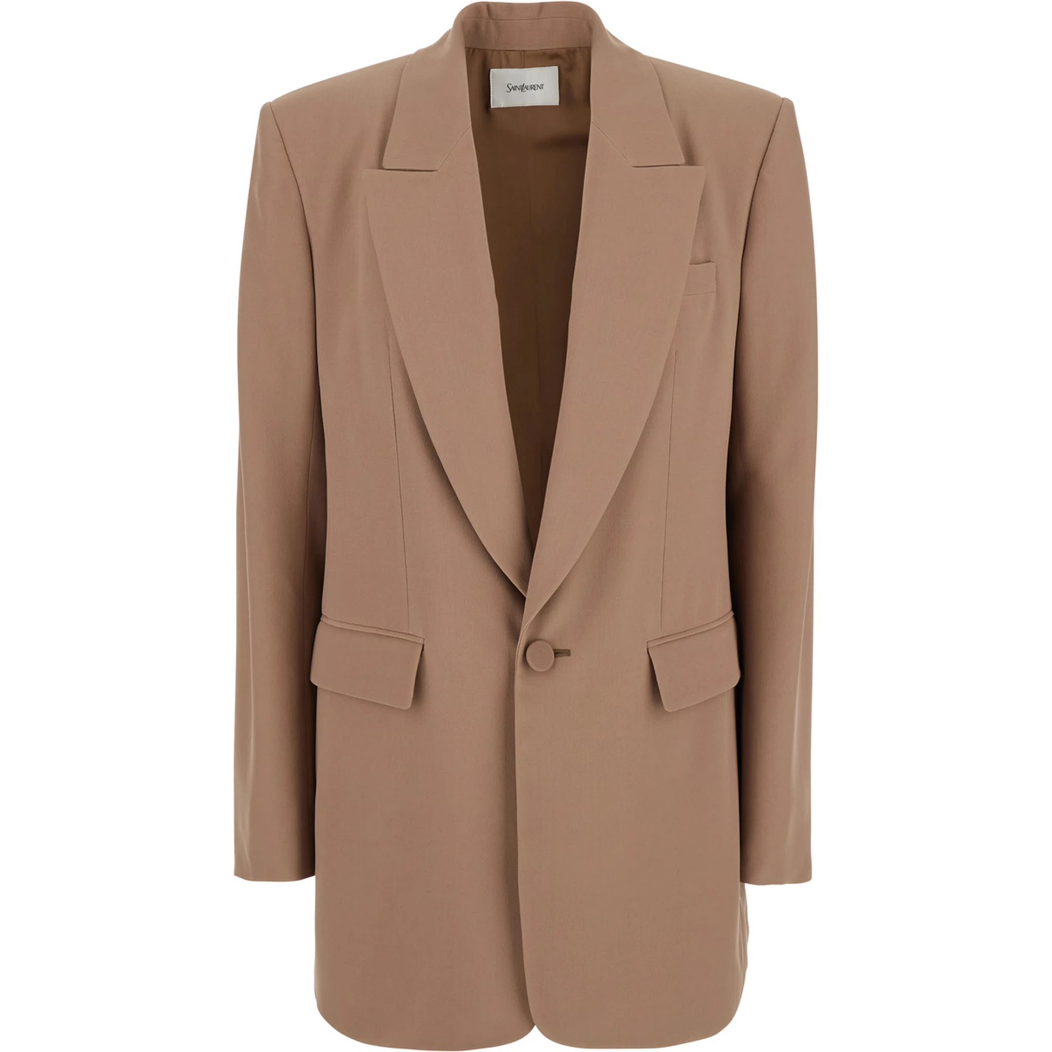 Beige Single-Breasted Jacket with Peak Lapels in Wool Woman