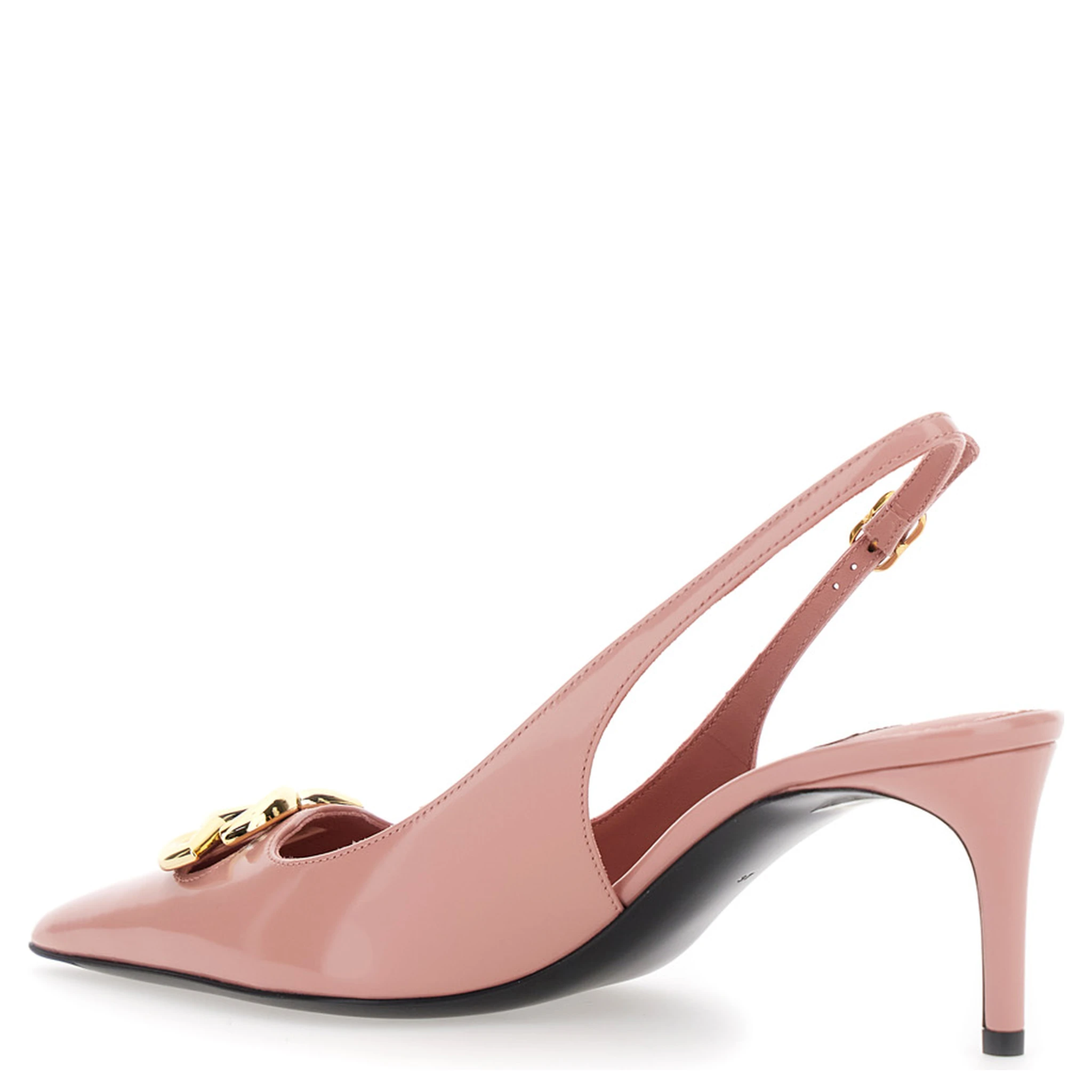 Pink Slingback Pumps with Logo Plaque on the Front in Leather Woman