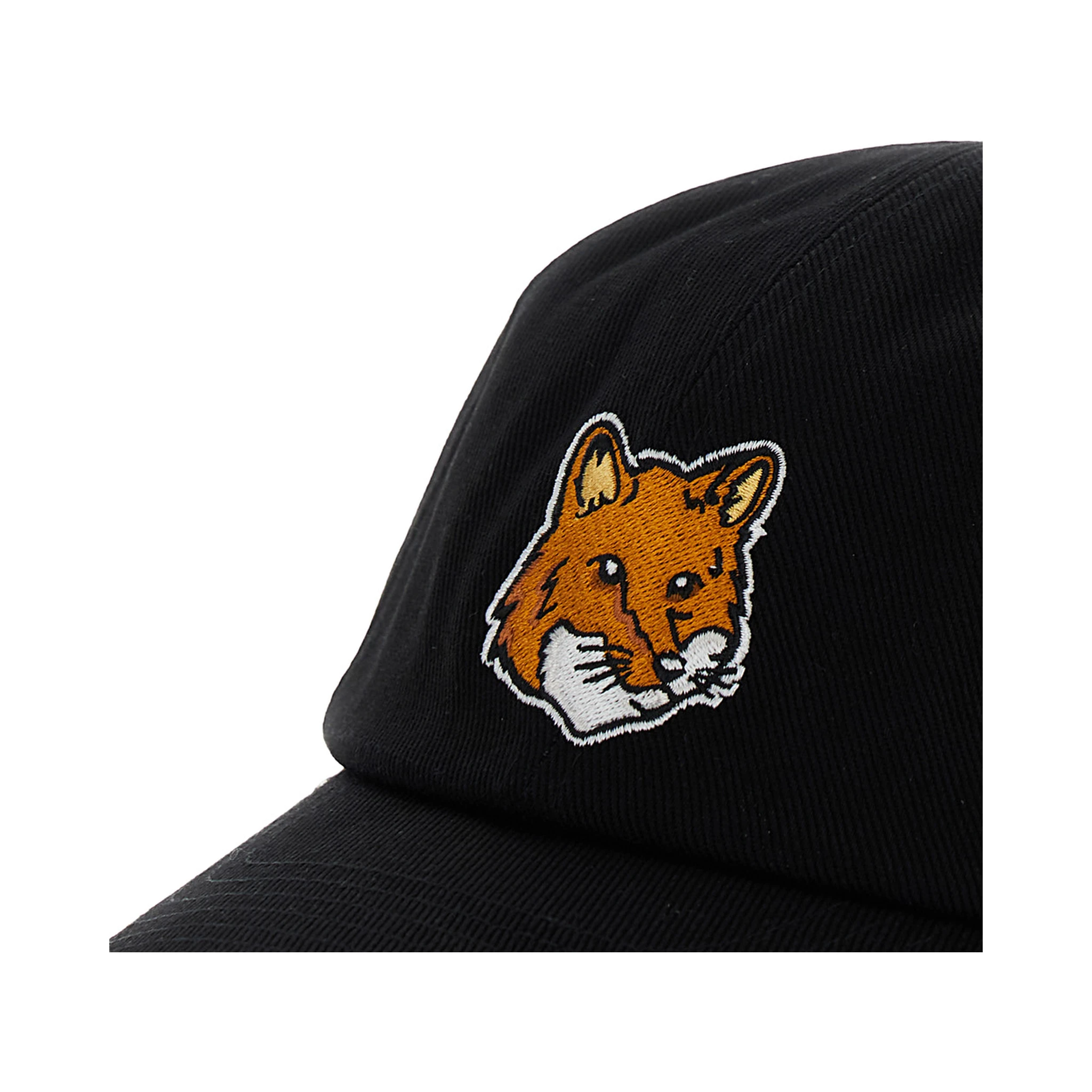 Black Baseball Cap with Fox Head Patch in Cotton Woman