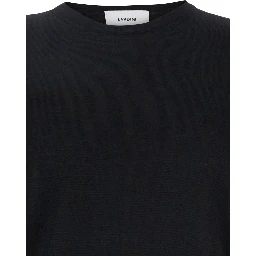 Black Round Neck Sweater with Long Sleeves in Wool and Silk Blend Man