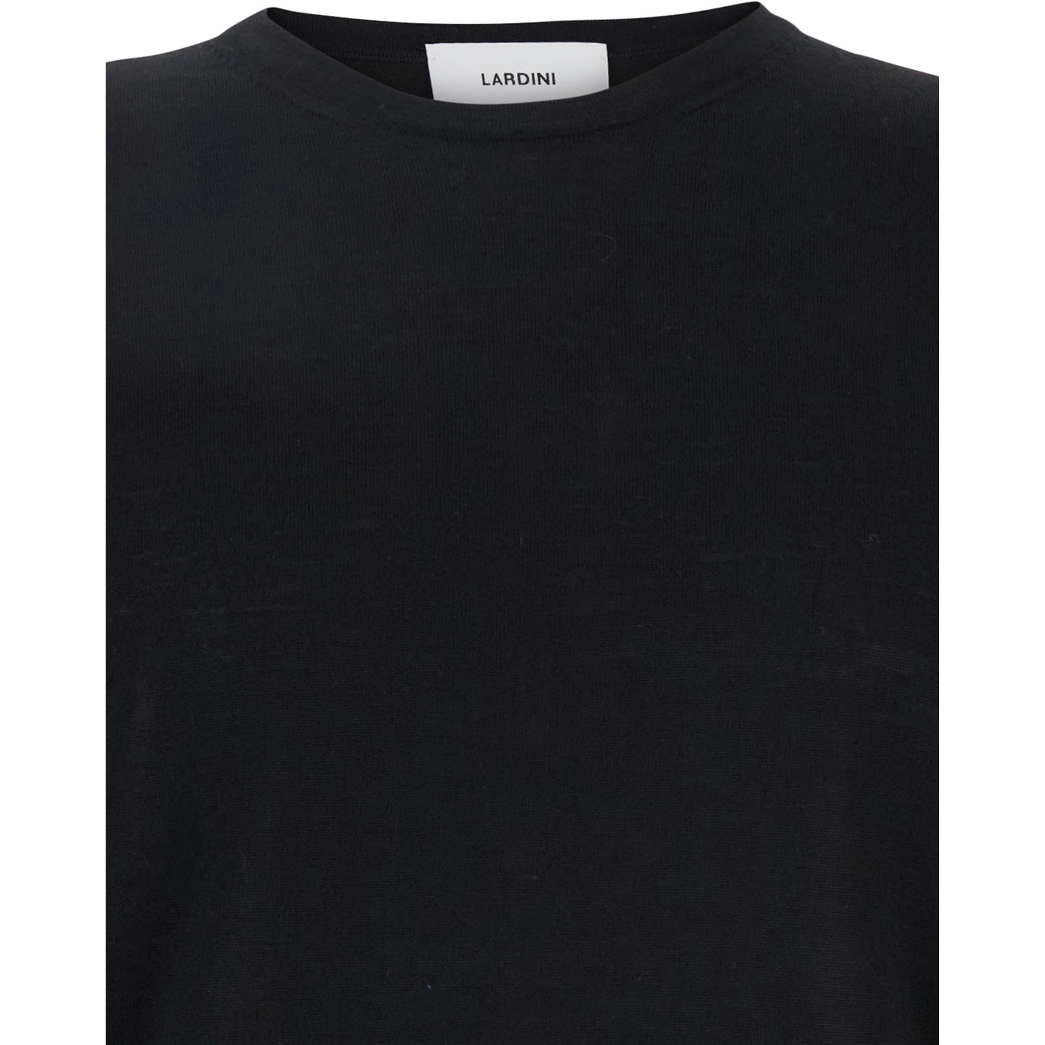 Black Round Neck Sweater with Long Sleeves in Wool and Silk Blend Man