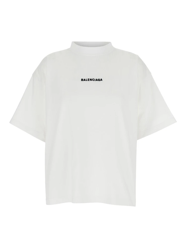 White Crewneck T-Shirt with Logo Lettering Embroidery on Front and Rear in Cotton Woman