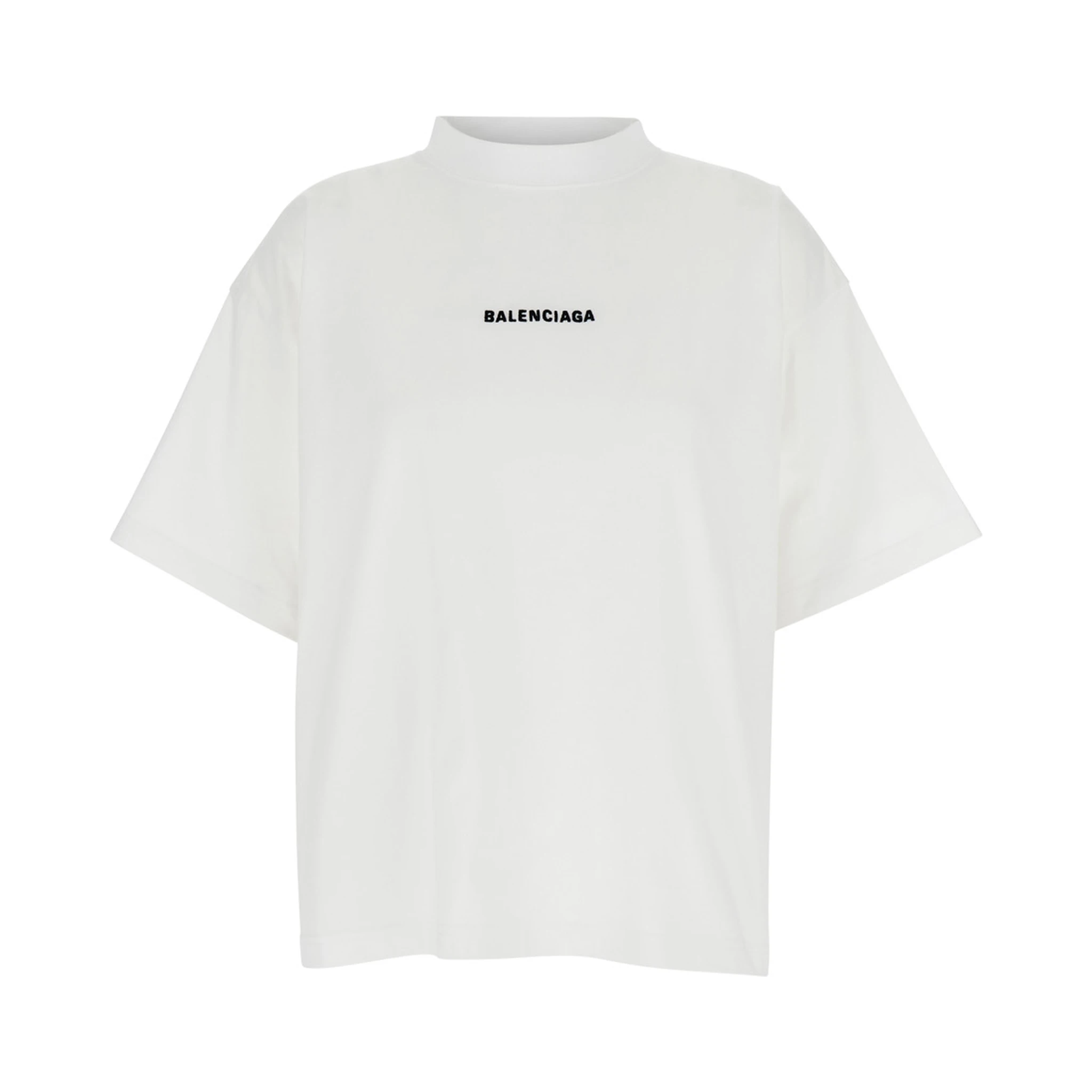 White Crewneck T-Shirt with Logo Lettering Embroidery on Front and Rear in Cotton Woman
