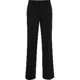 Straight Black Pants with Belt Loops in Fabric Woman