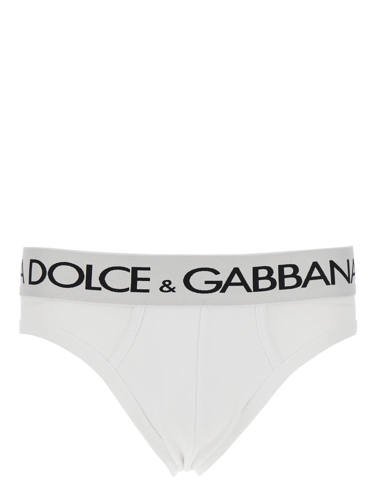 White Briefs with Elastic Waist and Logo Lettering in Cotton Man