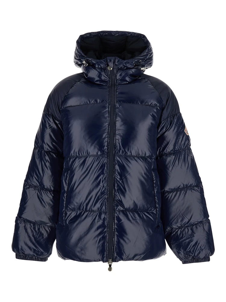 Sten Blue Down Jacket with Drawstring Hood and Logo Patch in Technical Fabric Unisex