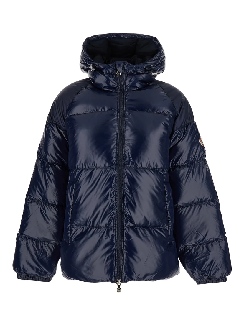 Sten Blue Down Jacket with Drawstring Hood and Logo Patch in Technical Fabric Unisex