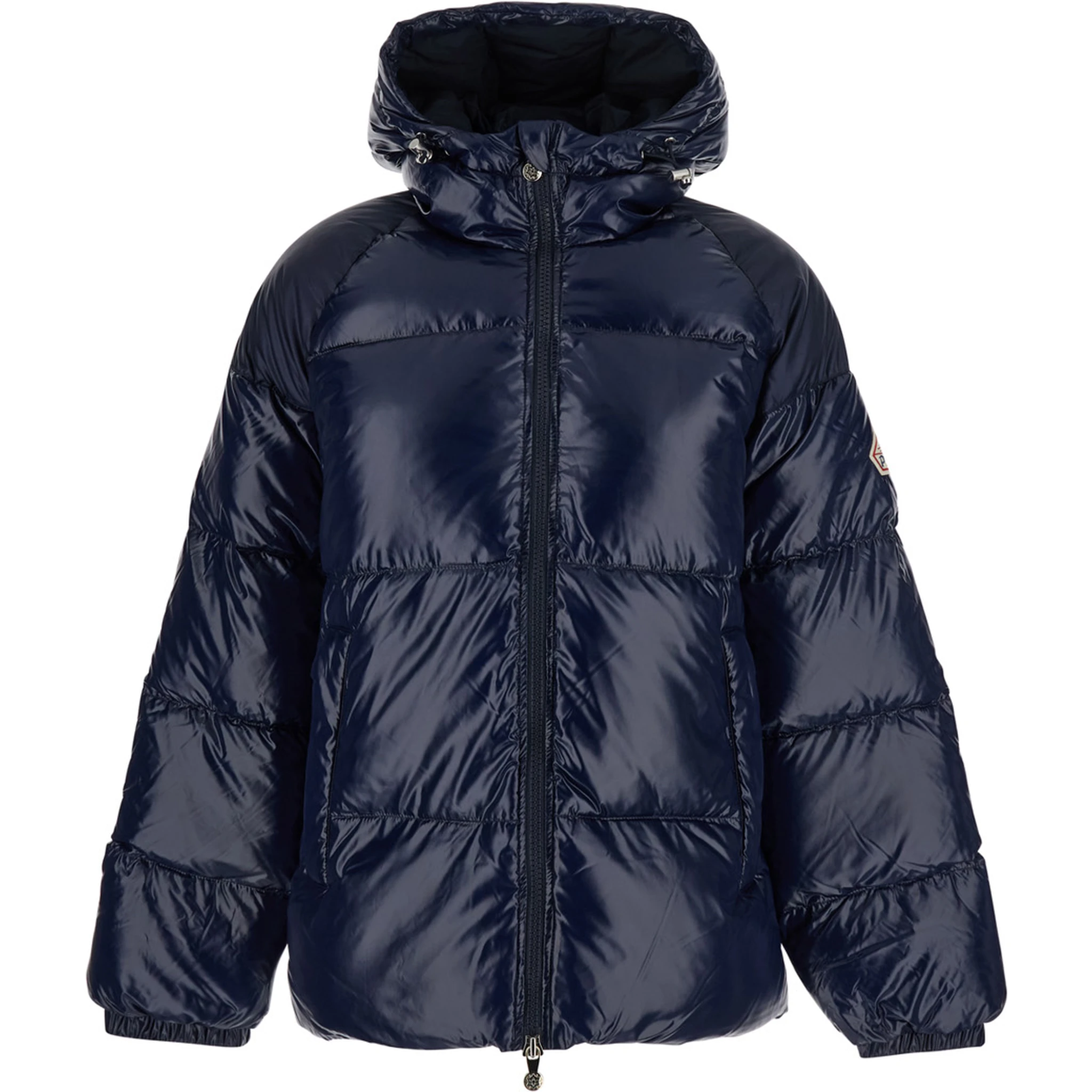 Sten Blue Down Jacket with Drawstring Hood and Logo Patch in Technical Fabric Unisex