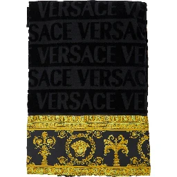 Black Towel Set with Barocco Print in Cotton Home