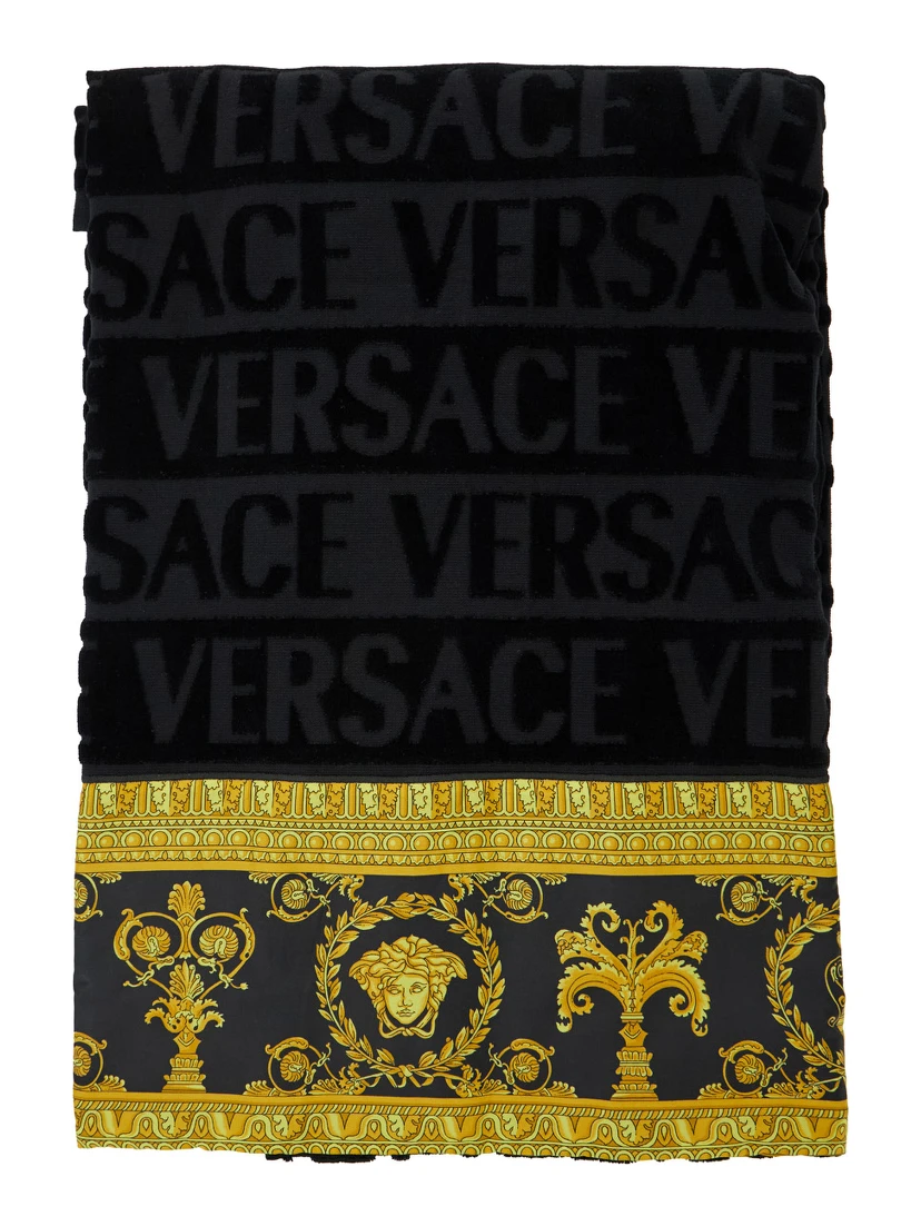 Black Towel Set with Barocco Print in Cotton Home