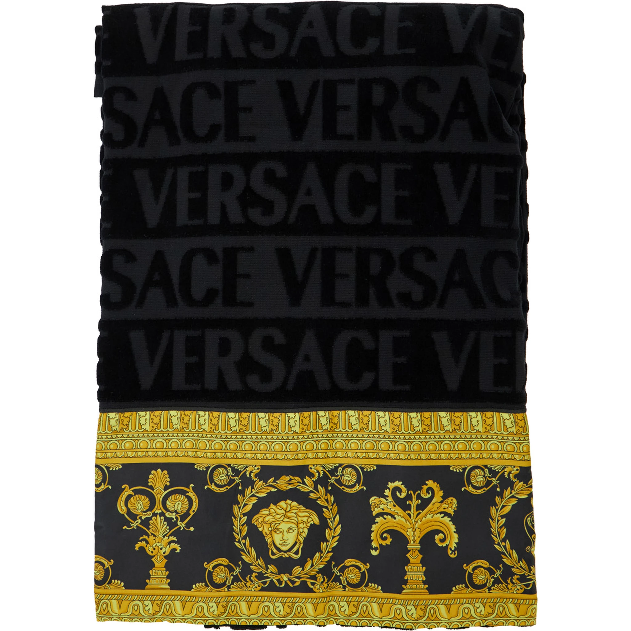 Black Towel Set with Barocco Print in Cotton Home