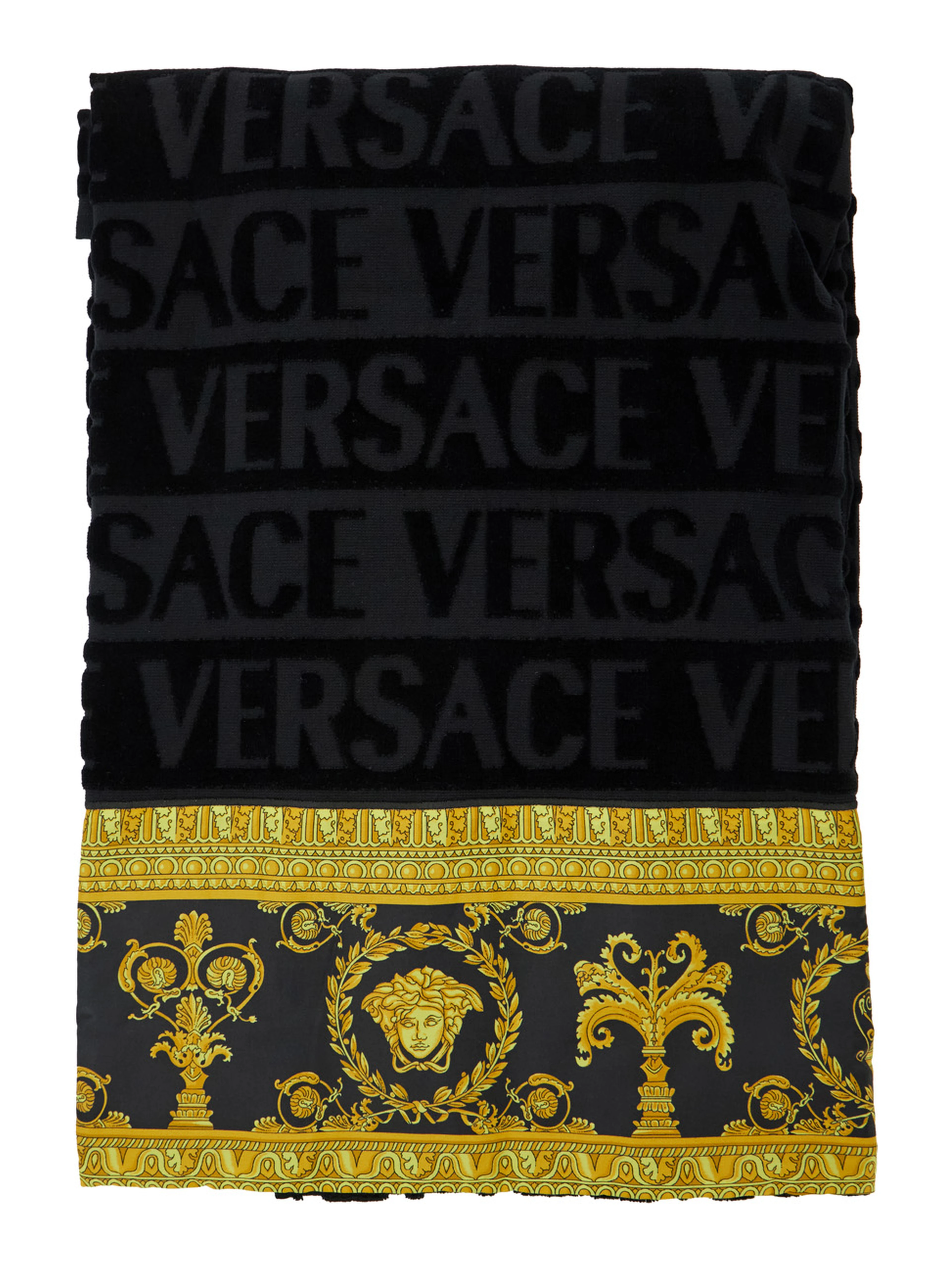 Black Towel Set with Barocco Print in Cotton Home