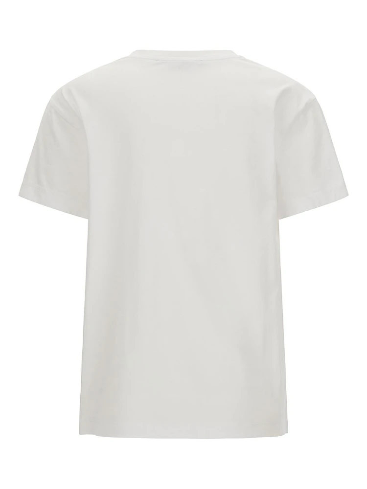 White Crewneck T-Shirt with Embroidered Logo at the Front in Cotton Woman alternative