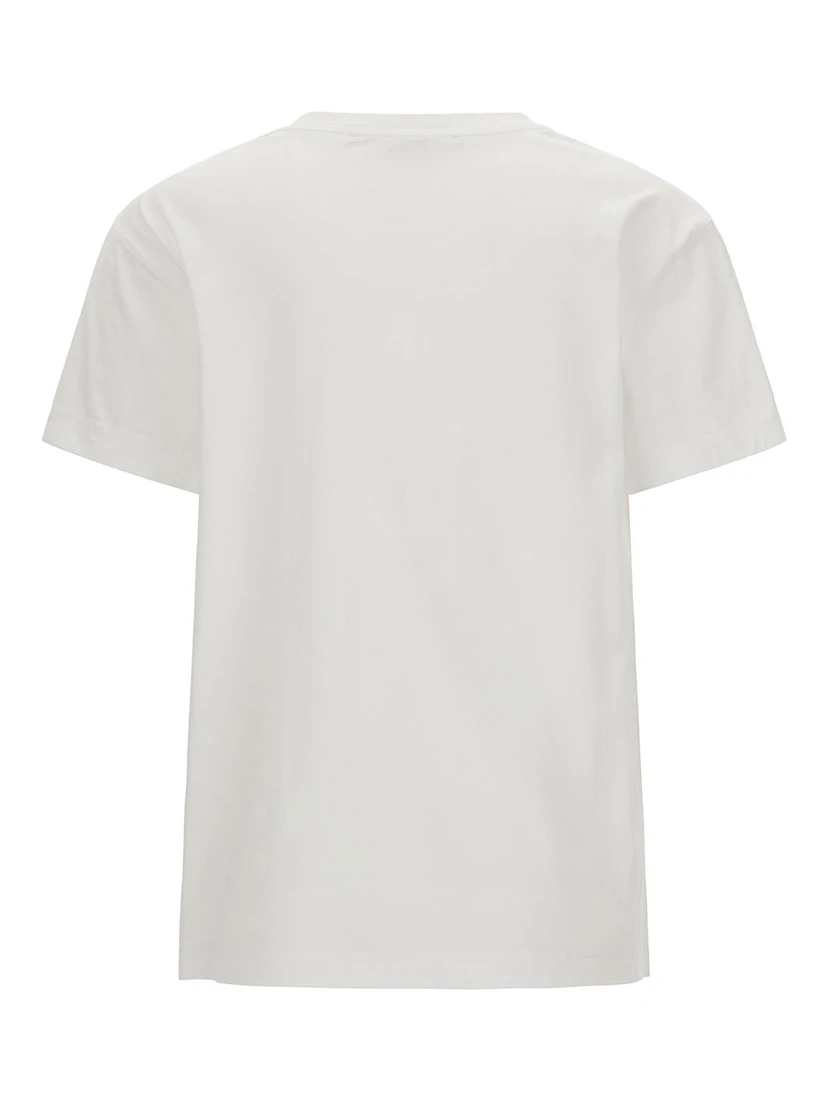 White Crewneck T-Shirt with Embroidered Logo at the Front in Cotton Woman