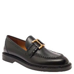 Marcie Black Loafers with Gold-Colored Metal Logo in Smooth Leather Woman