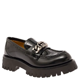 Jeanne Black Loafers with Interlocking G Detail and Lug Sole in Leather Woman