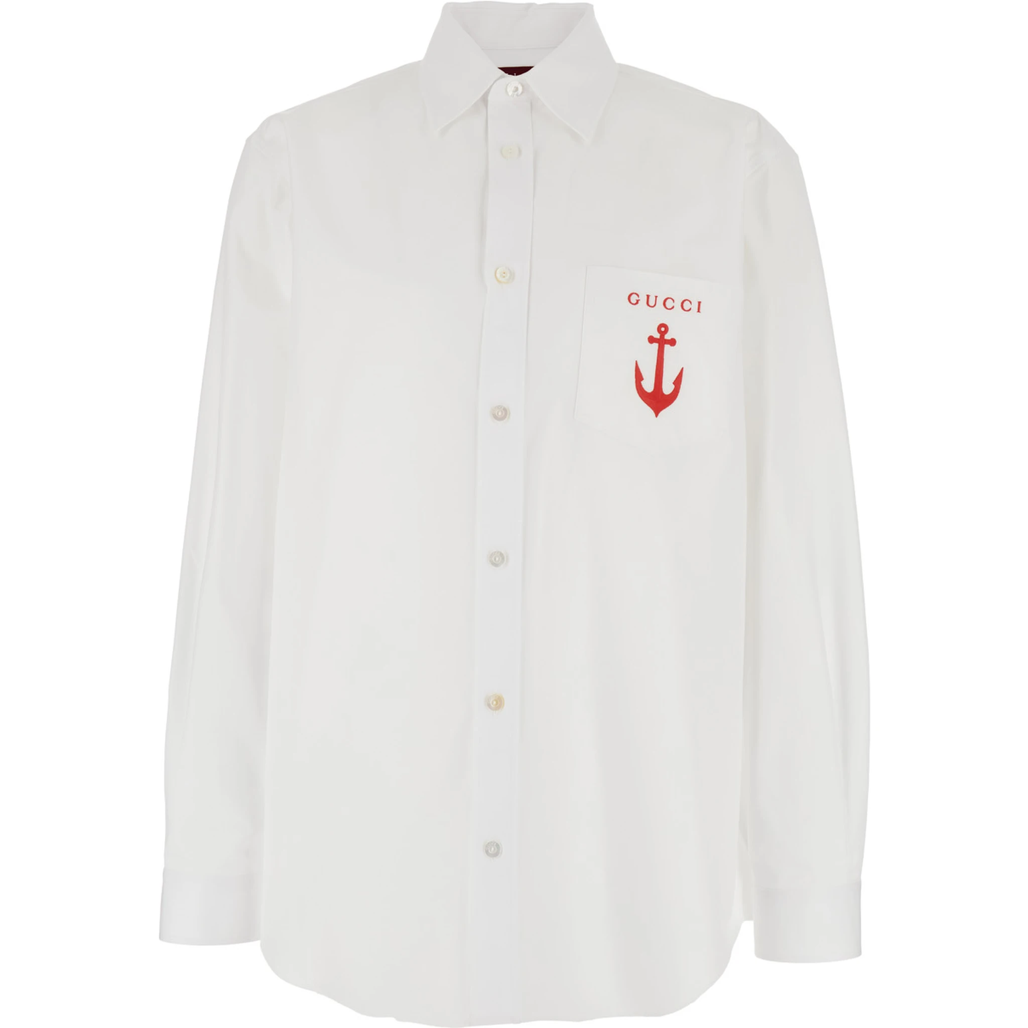 قميص أبيض بياقة كلاسيكية وشعار في الأمام من القطن الرجالي