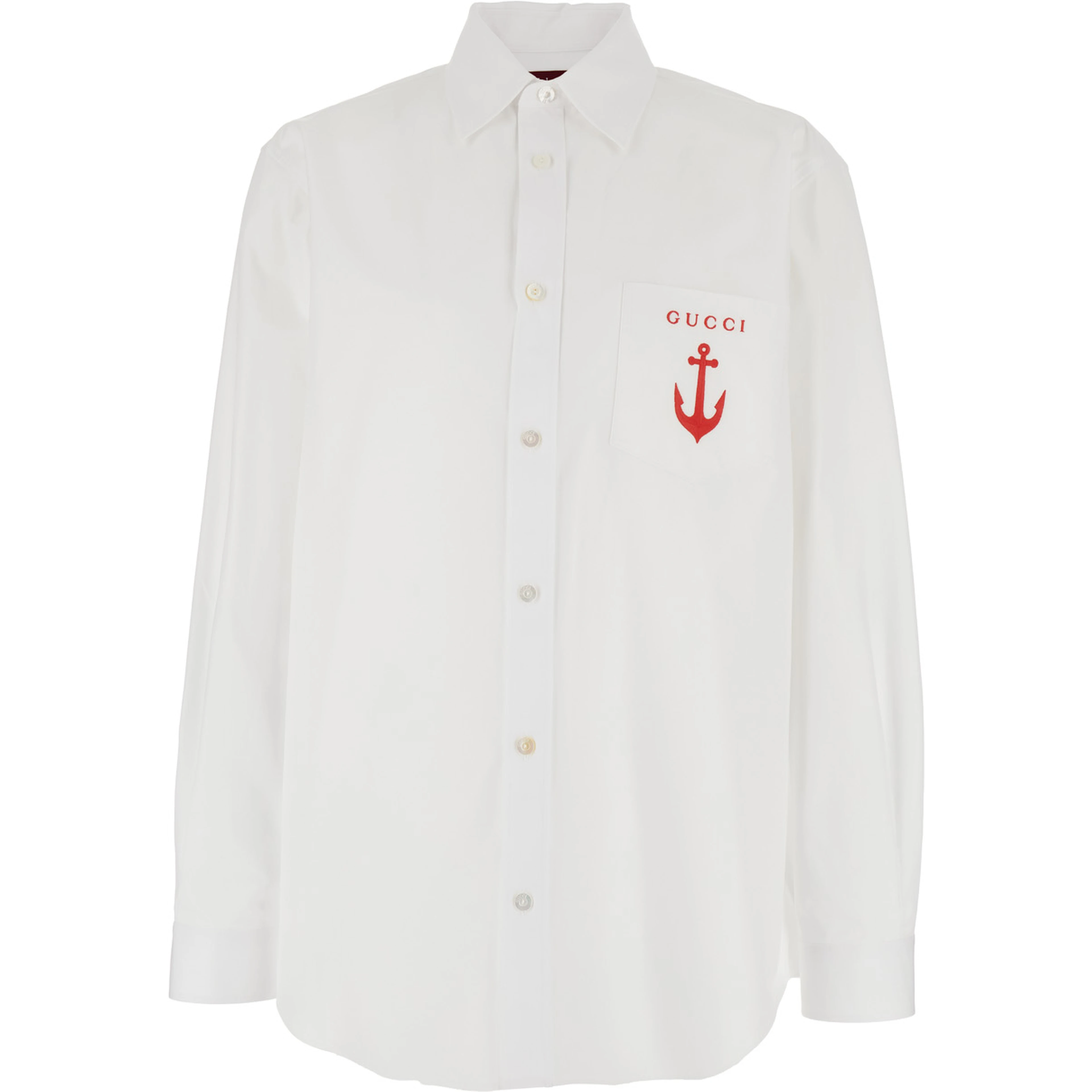 White Shirt with Classic Collar and Logo Detail on the Front in Cotton Man