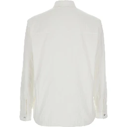 White Shirt with Classic Collar and Logo Patch on the Sleeve in Cotton Man