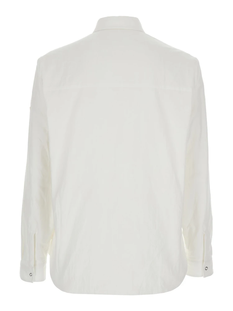 White Shirt with Classic Collar and Logo Patch on the Sleeve in Cotton Man alternative