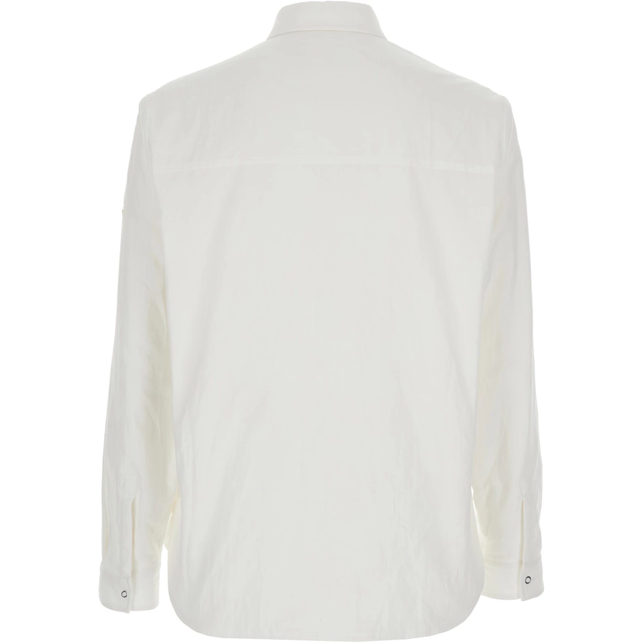 White Shirt with Classic Collar and Logo Patch on the Sleeve in Cotton Man