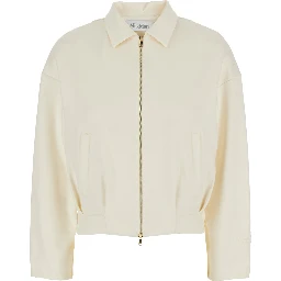 Argenta White Sweatshirt with Front Zip Closure and Classic Collar in Silk and Cotton Blend Woman