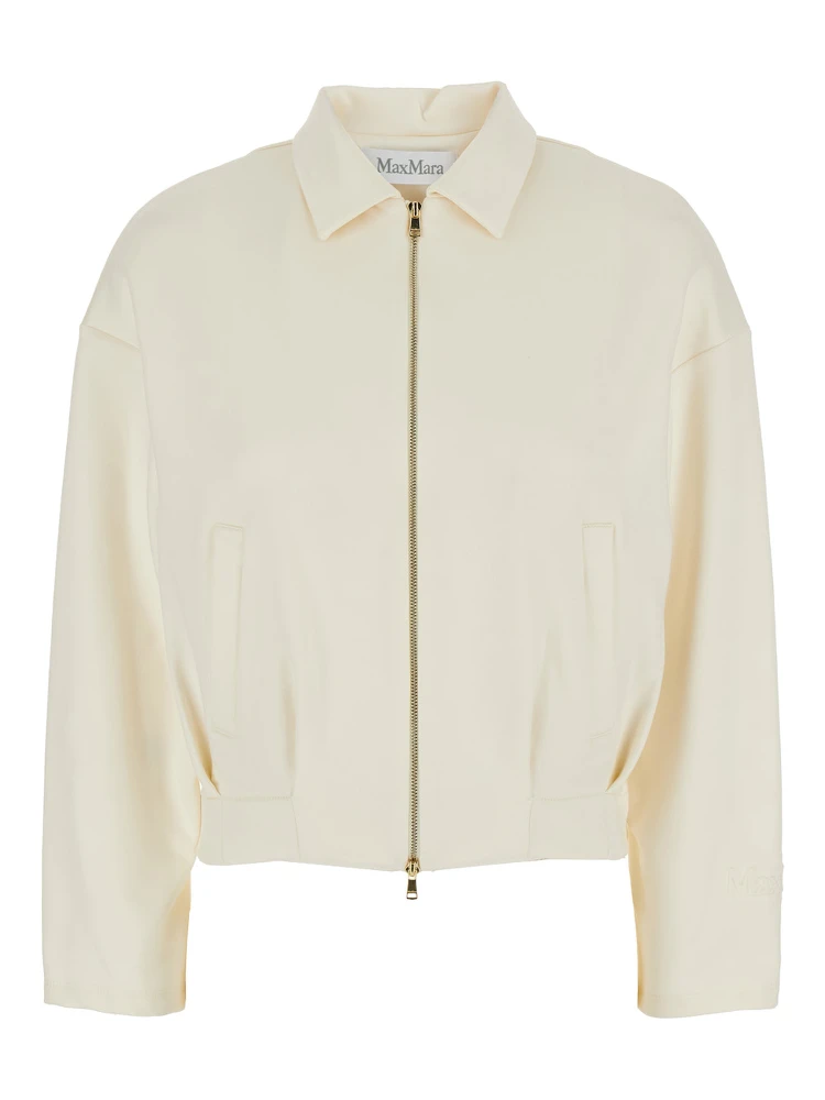 Argenta White Sweatshirt with Front Zip Closure and Classic Collar in Silk and Cotton Blend Woman