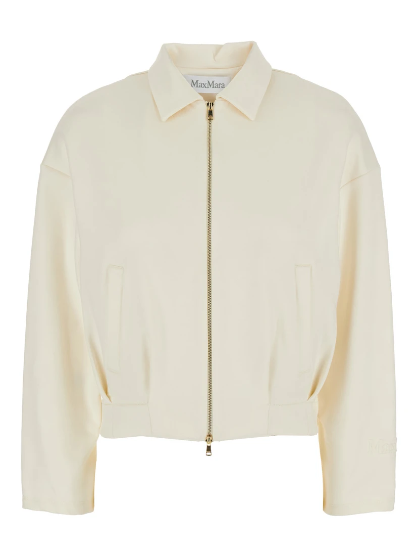 Argenta White Sweatshirt with Front Zip Closure and Classic Collar in Silk and Cotton Blend Woman