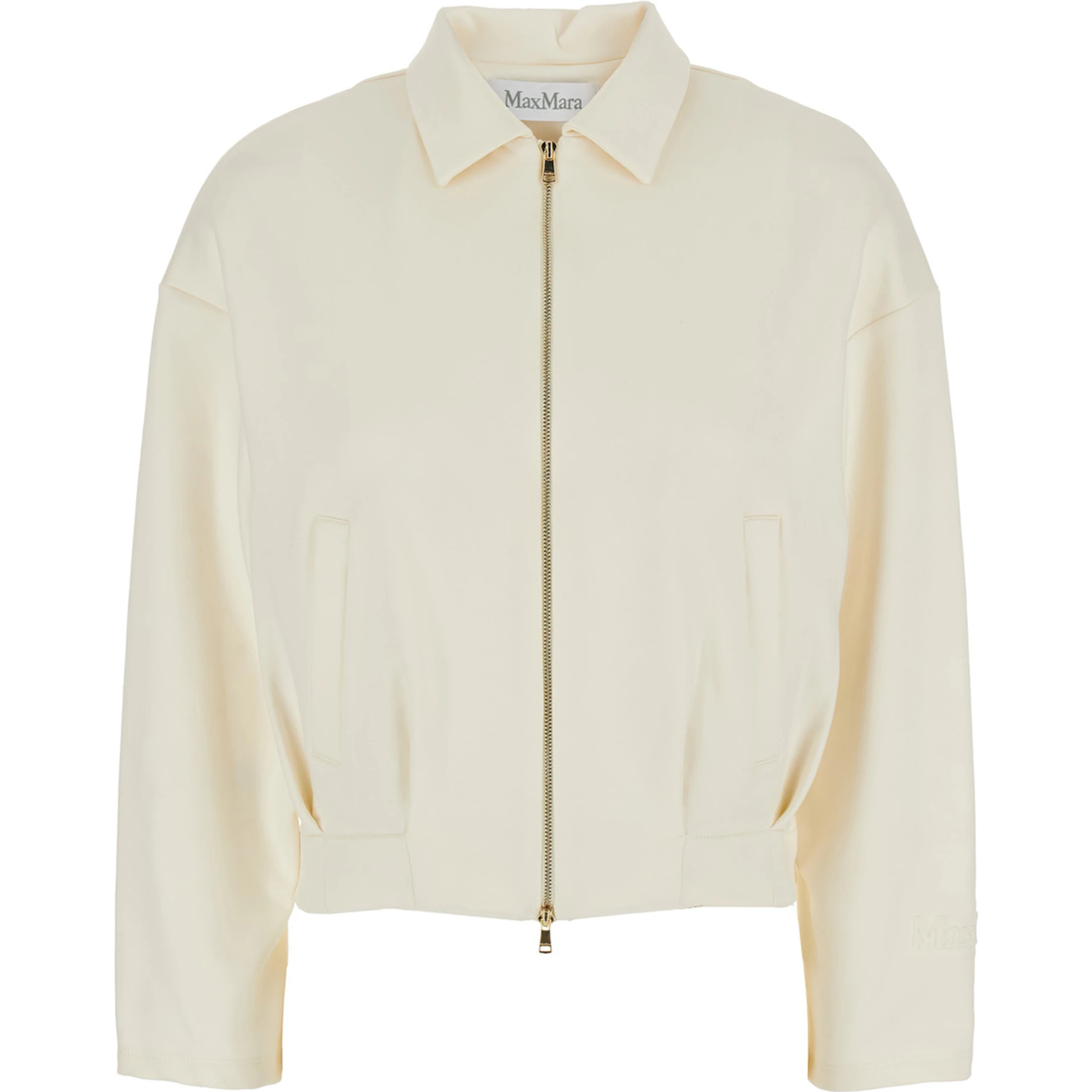 Argenta White Sweatshirt with Front Zip Closure and Classic Collar in Silk and Cotton Blend Woman