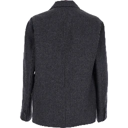 Grey Double-Breasted Coat with Notched Revers in Wool Man
